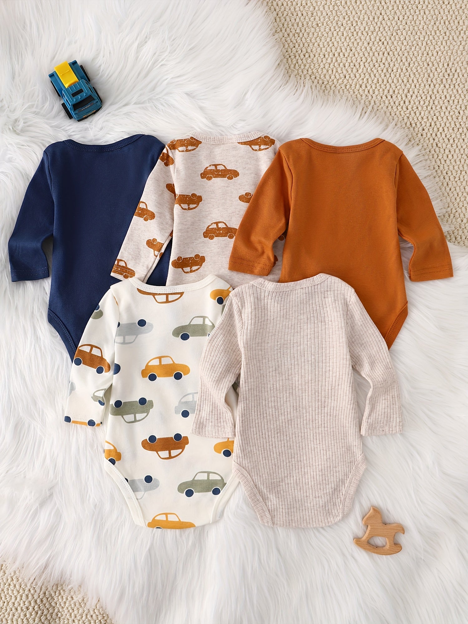 Luna & Lino Kit Body Bebê – 5 Peças de Manga Longa com Estampa de Carrinhos
