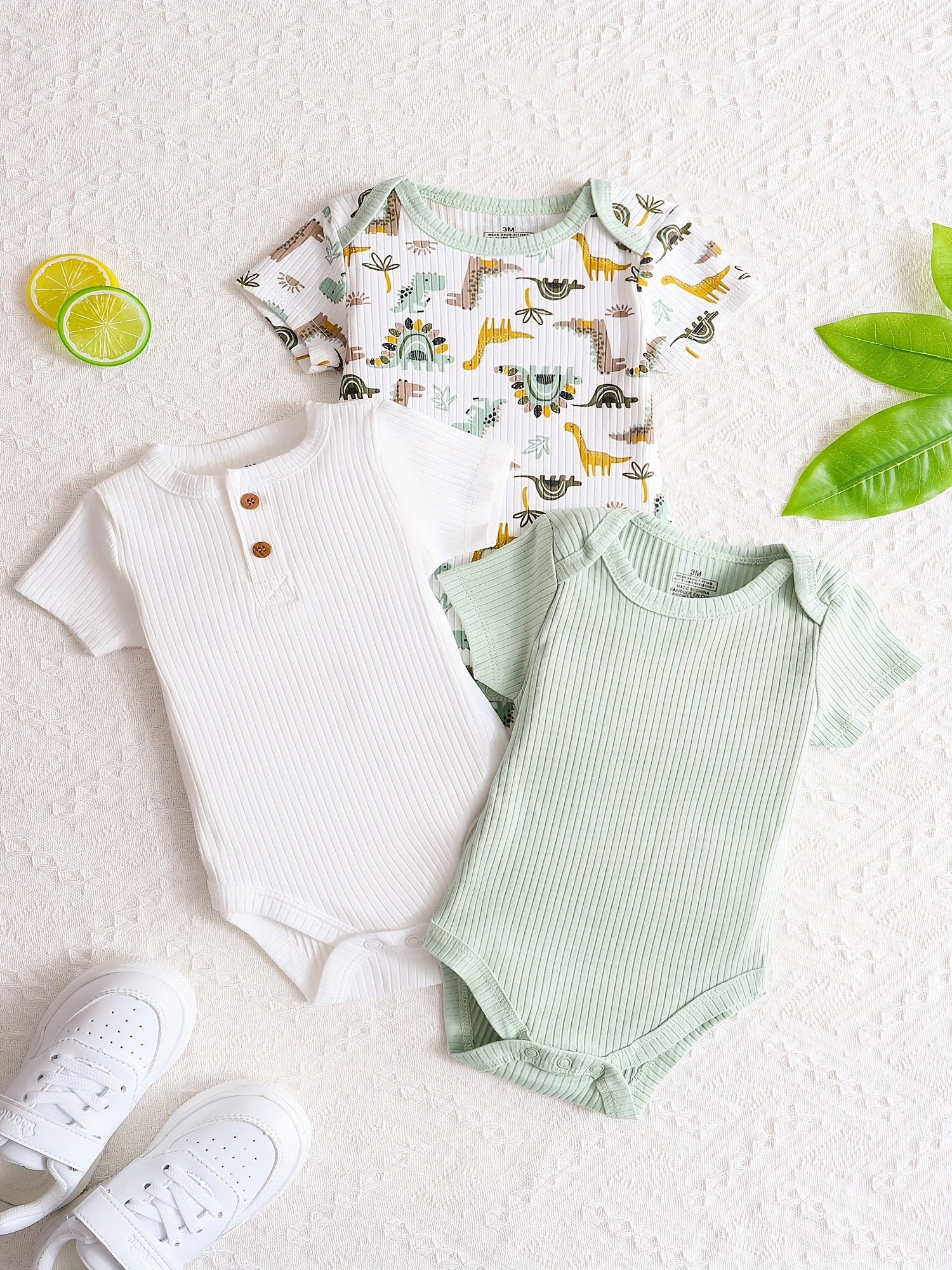 Luna & Lino Kit Body Bebê Dino-Mite – 3 Peças com Estampa de Dinossauro