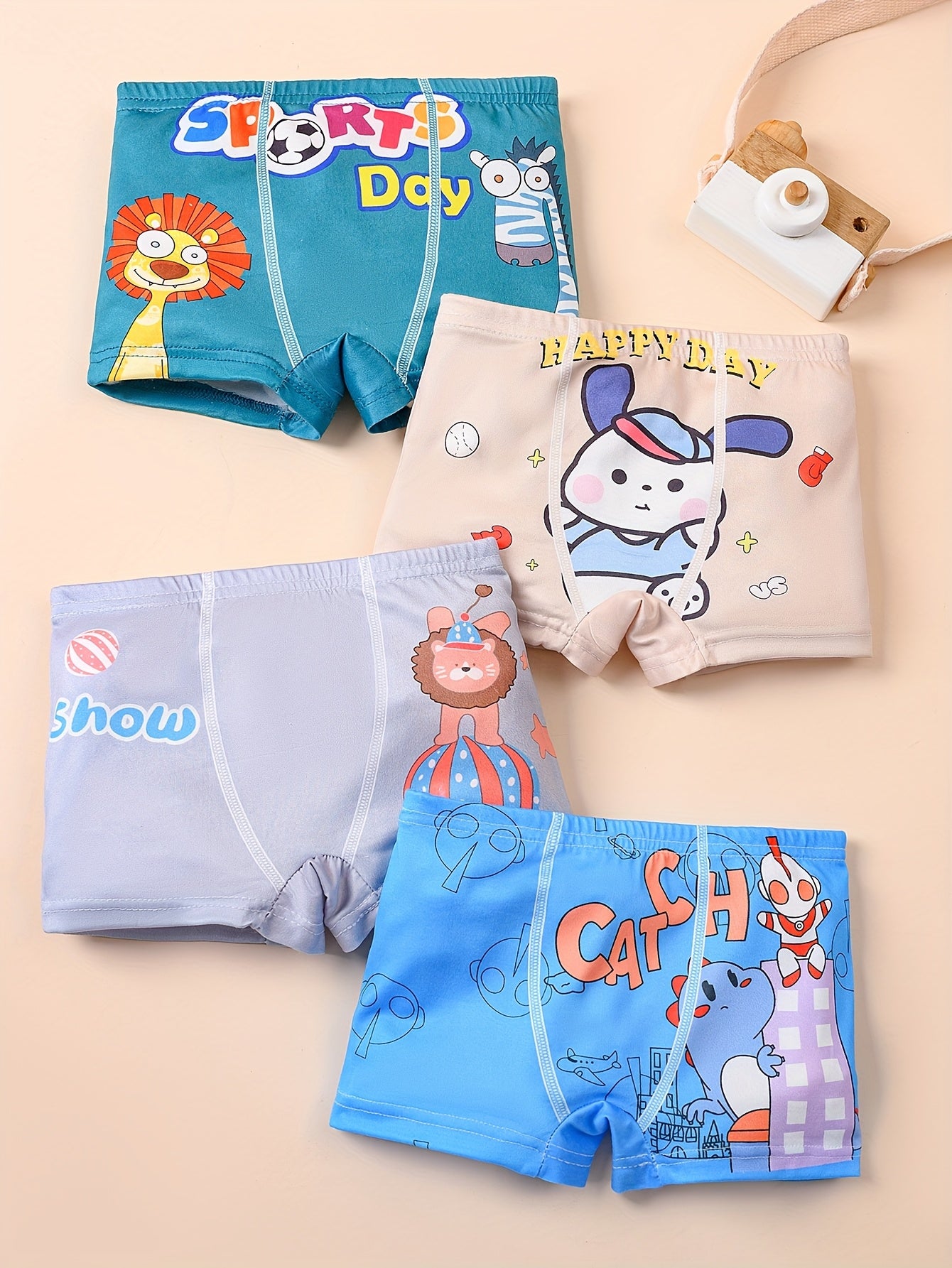 Luna & Lino Kit Cueca Infantil Menino – 4 Peças com Estampas Divertidas