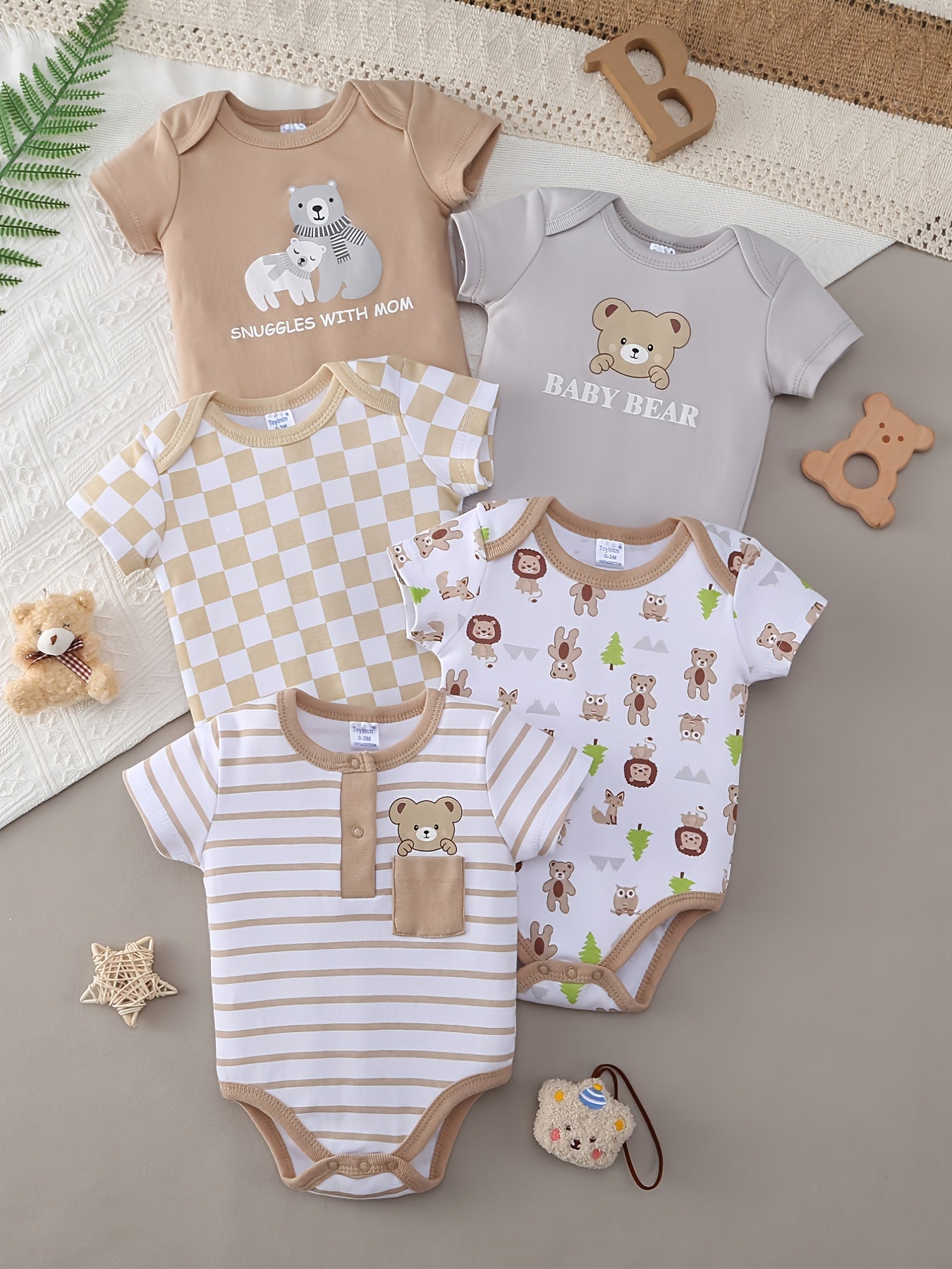 Luna & Lino Kit Body Bebê – 5 Peças em Algodão Macio com Estampas Adoráveis