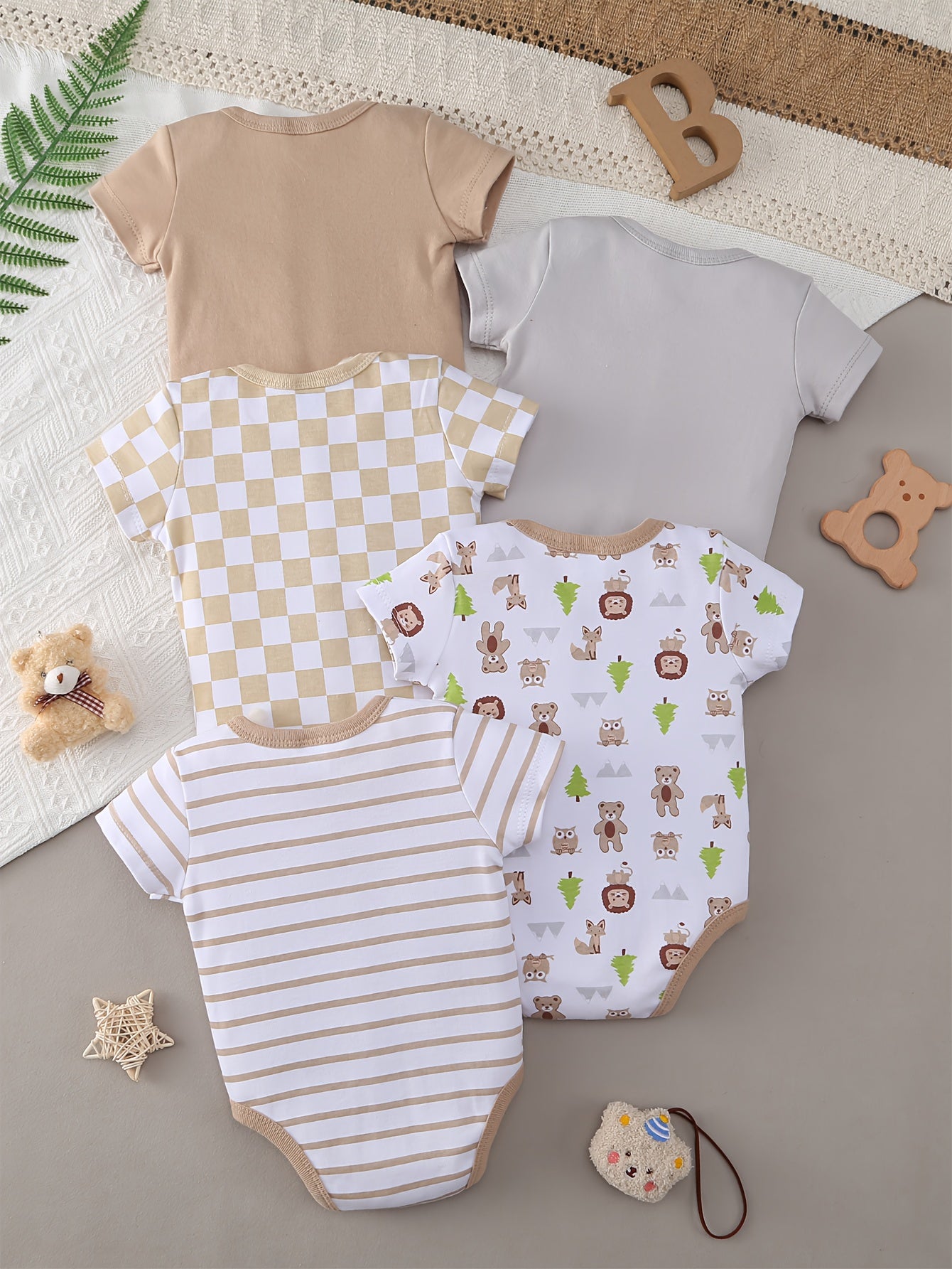 Luna & Lino Kit Body Bebê – 5 Peças em Algodão Macio com Estampas Adoráveis