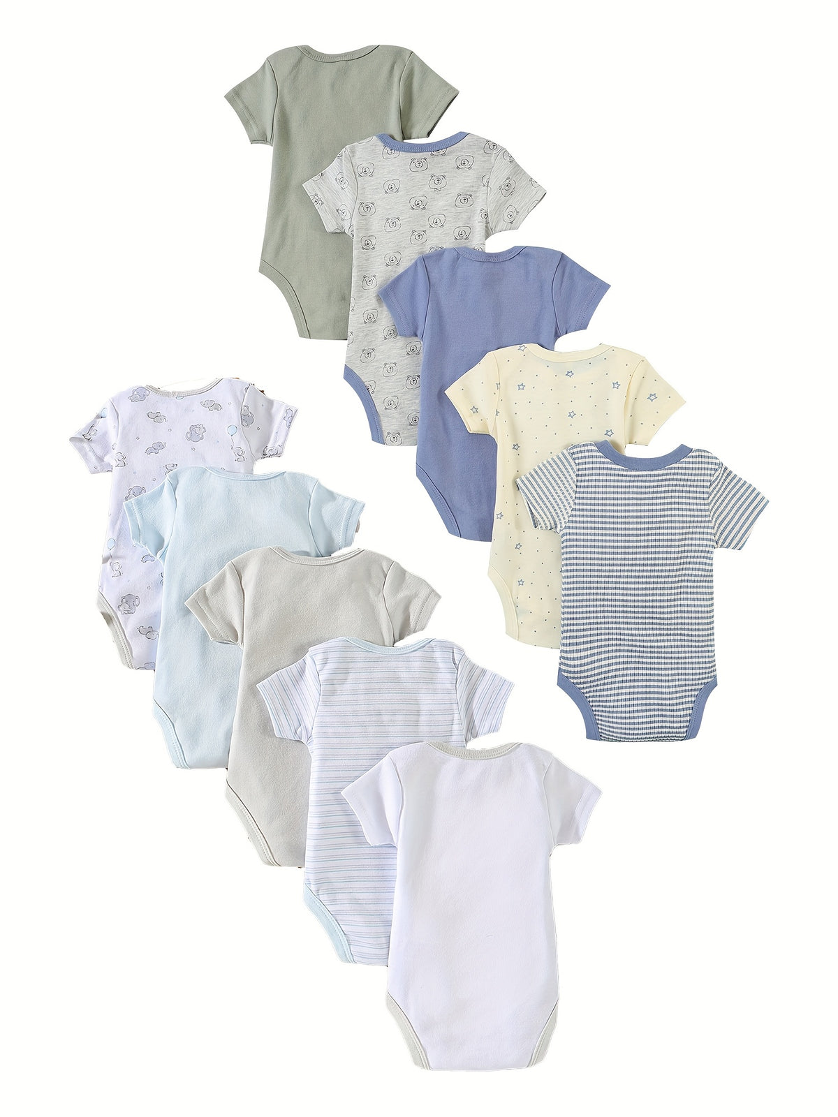 Luna & Lino Kit Body Bebê Cozy Comfort – 10 Peças em Algodão com Bordados de Urso e Elefante