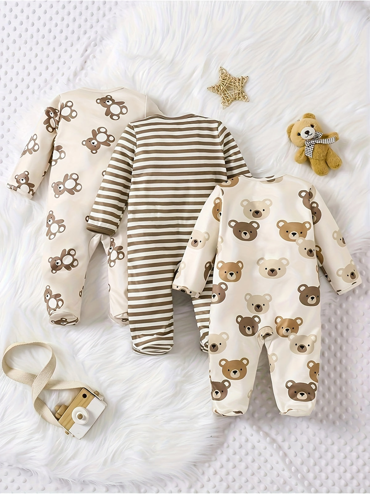 Luna & Lino Conjunto Bebê Cozy Bear Cub – Kit 3 Peças com Romper e Body de Urso