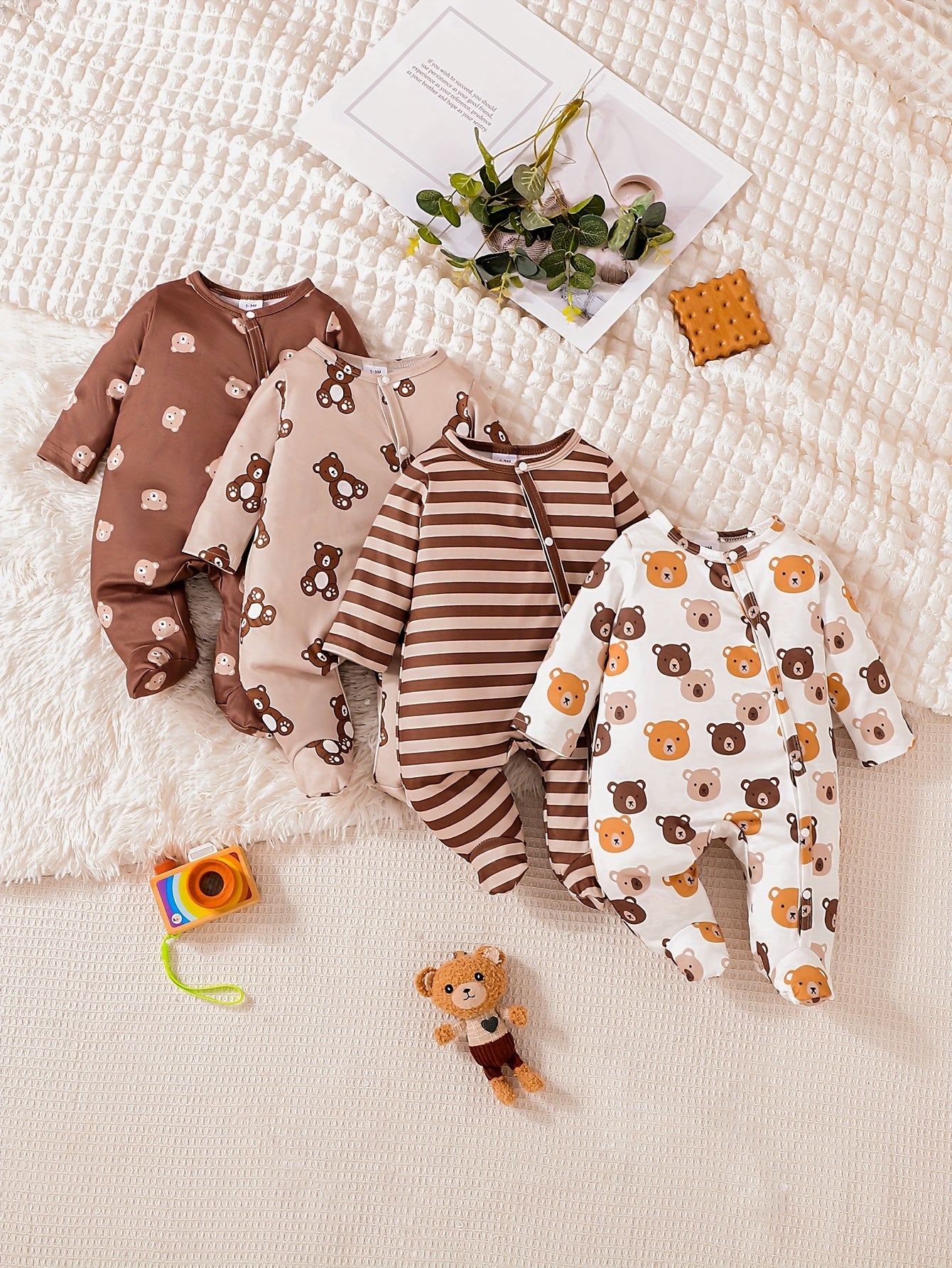 Luna & Lino Conjunto Recém-Nascido Cozy – Kit 4 Peças com Estampas Adoráveis