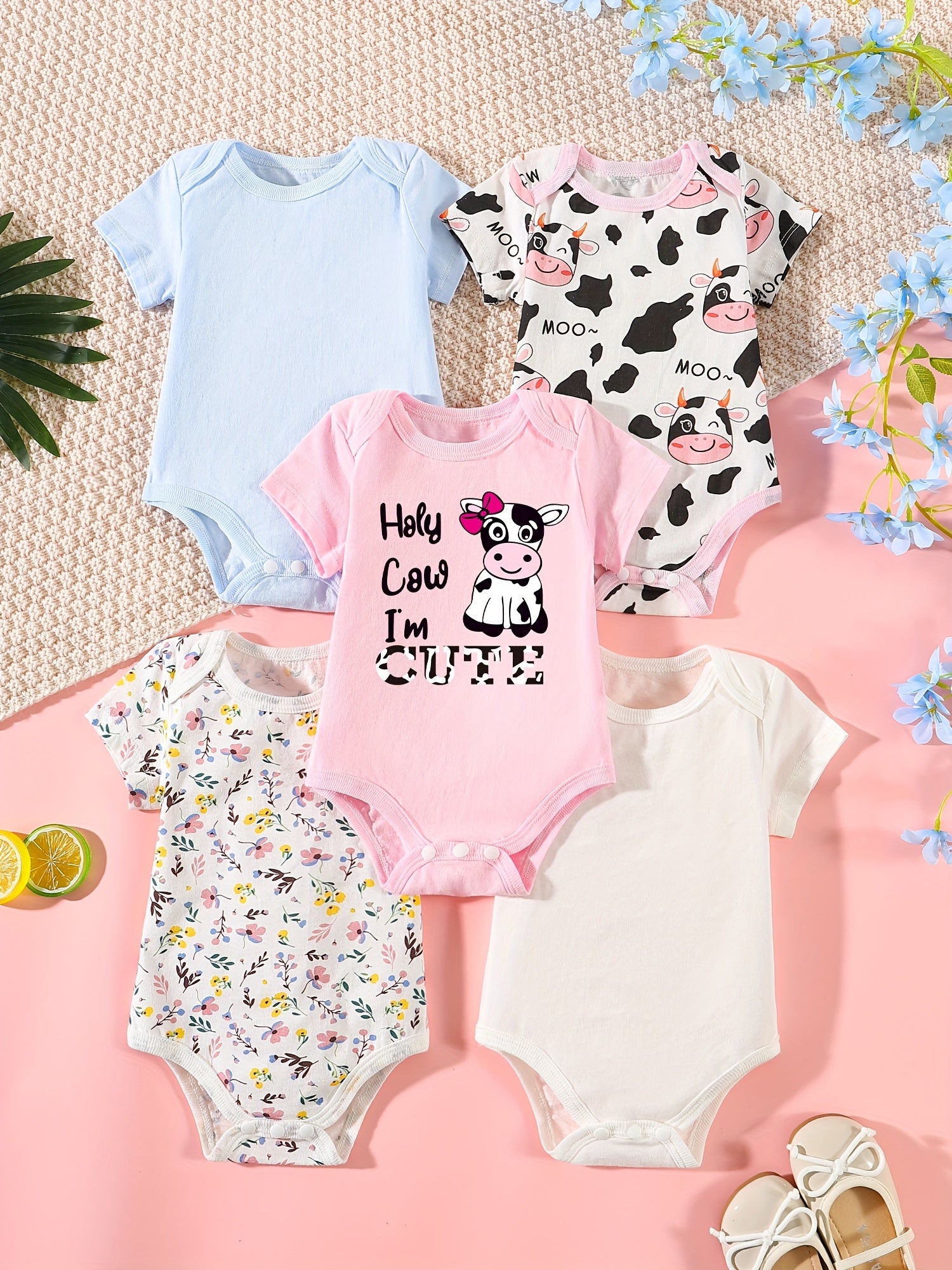 Luna & Lino Kit Body Bebê – 5 Peças de Manga Curta com Estampas Divertidas