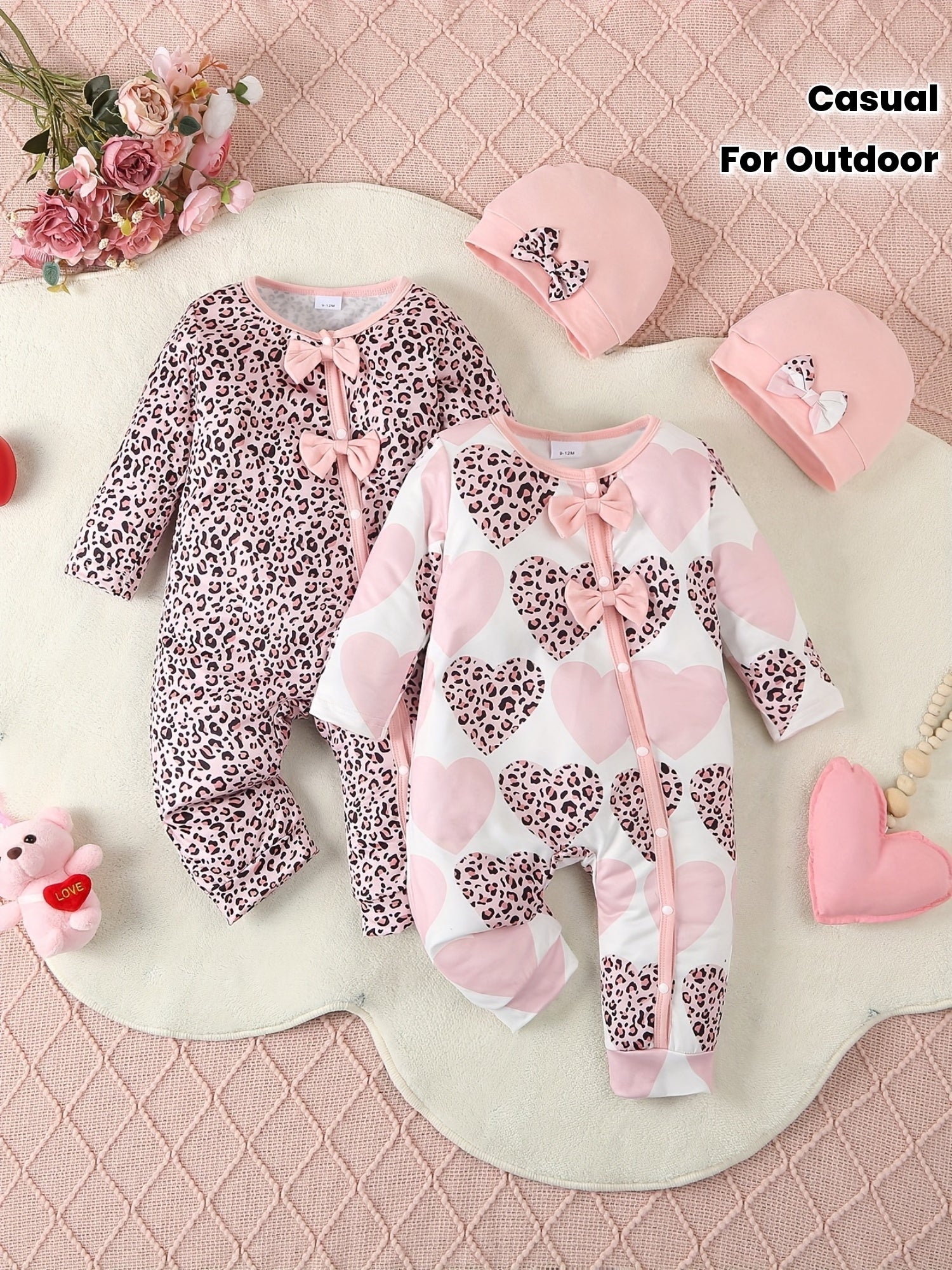 Luna & Lino Conjunto Outono Bebê – Kit 4 Peças com Body Estampa Leopardo e Acessórios