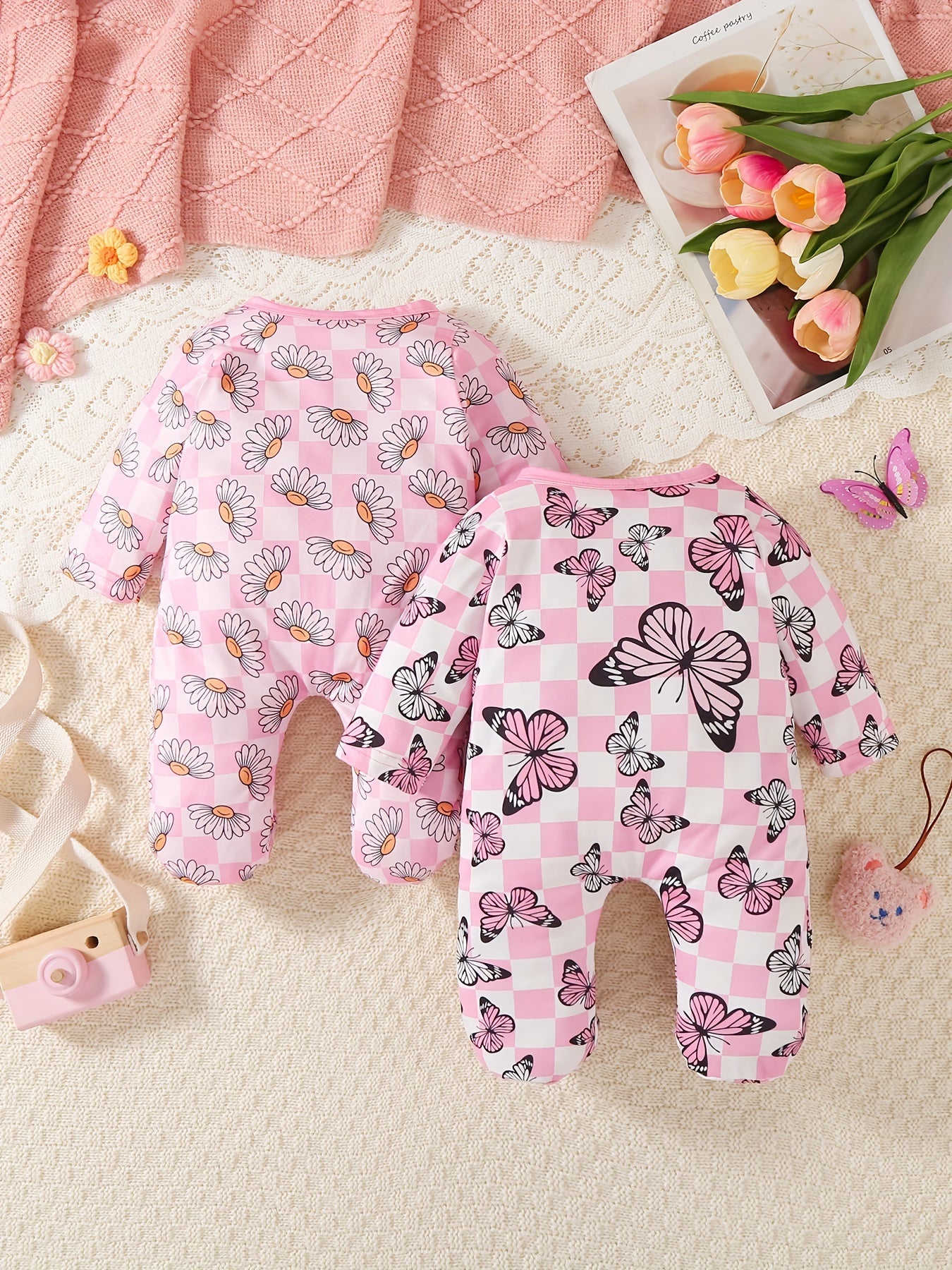 Luna & Lino Kit Romper Bebê – 2 Peças Florais com Borboletas e Sapatinhos