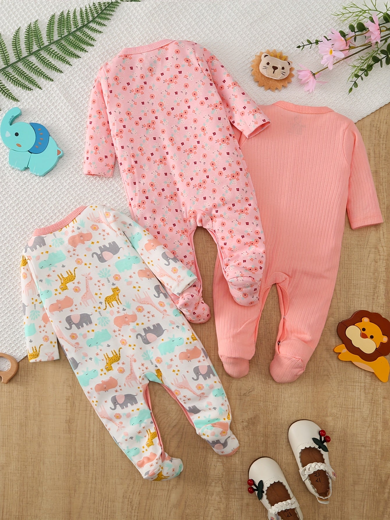 Luna & Lino Kit Body Curto Bebê – 3 Peças em Tons Pastel com Estampas Adoráveis