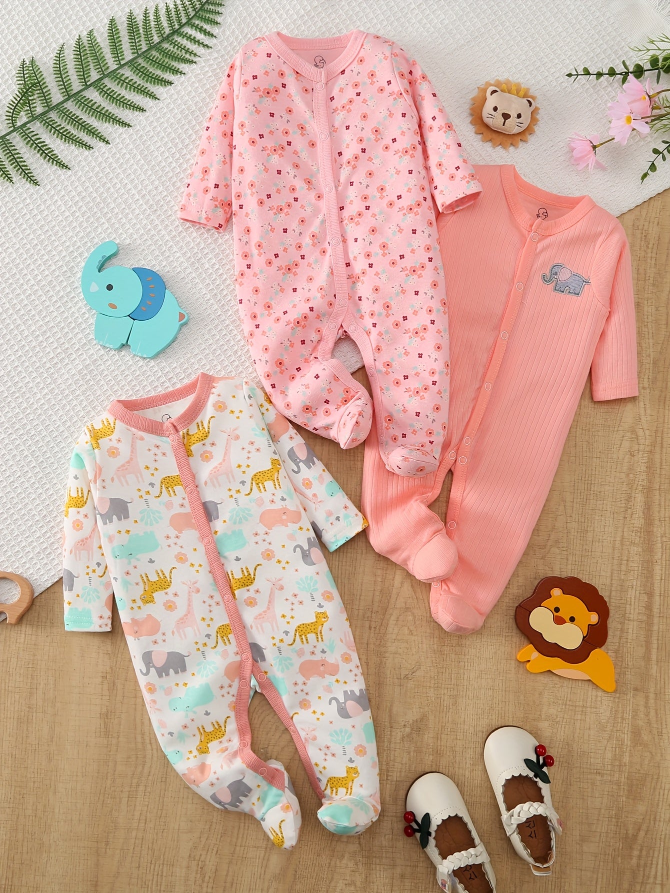 Luna & Lino Kit Body Curto Bebê – 3 Peças em Tons Pastel com Estampas Adoráveis
