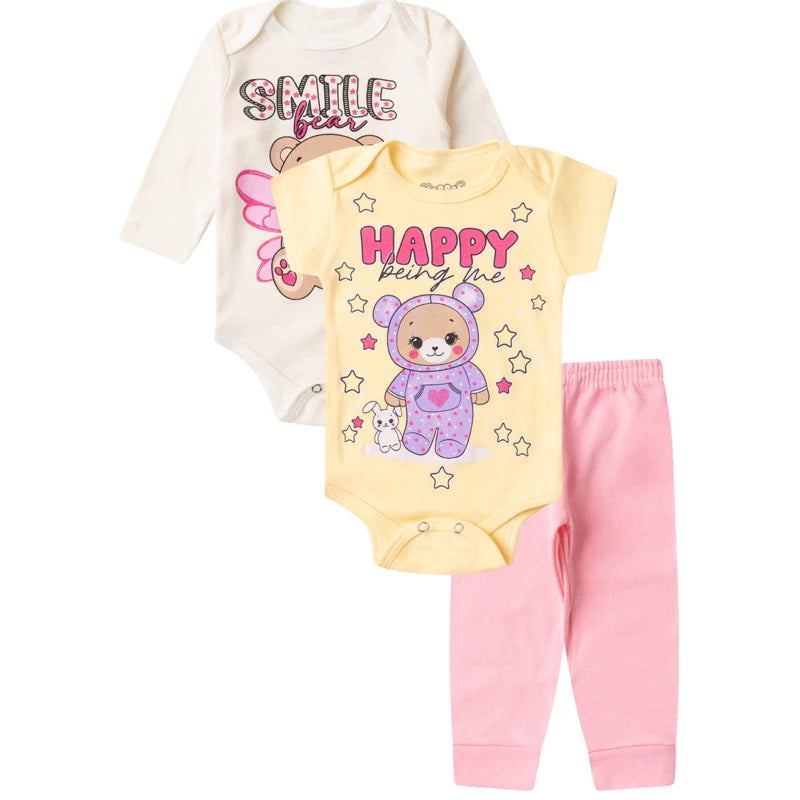 Kit 18 Peças Luna & Lino – Body Infantil Bebê Menina Trijunto Completo em Algodão Suedine