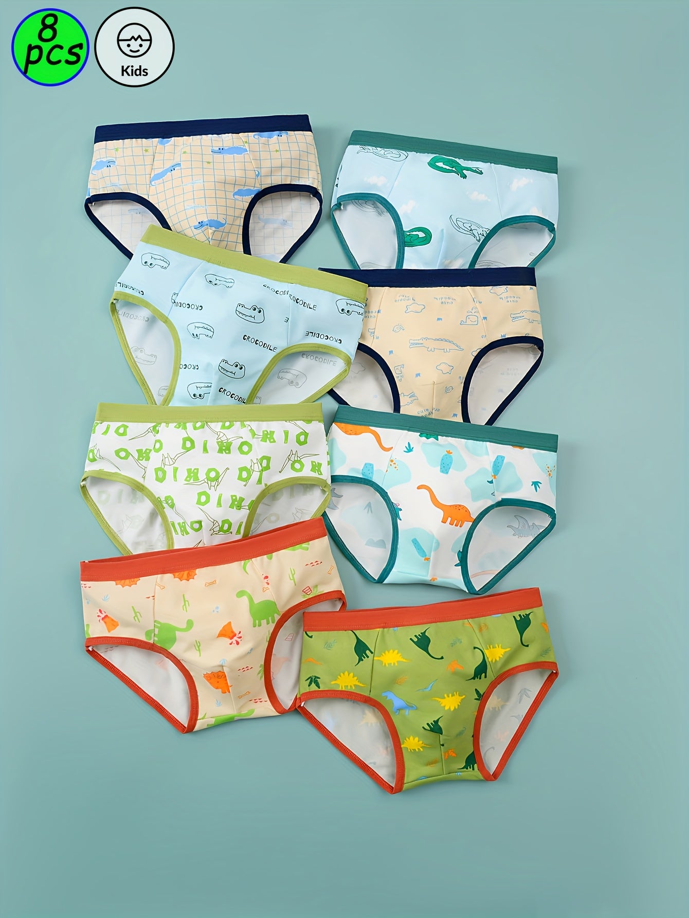 Luna & Lino Kit Cueca Infantil – 8 Peças com Estampas Divertidas de Animais