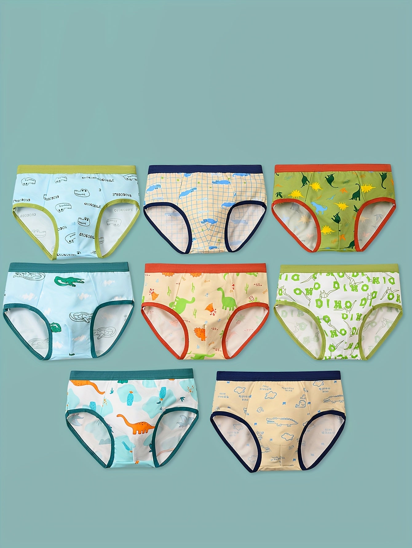 Luna & Lino Kit Cueca Infantil – 8 Peças com Estampas Divertidas de Animais