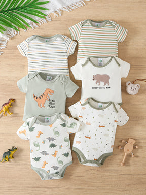 Luna & Lino Kit Body Infantil Unissex – 6 Peças de Manga Curta com Estampas Divertidas