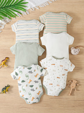 Luna & Lino Kit Body Infantil Unissex – 6 Peças de Manga Curta com Estampas Divertidas
