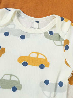 Luna & Lino Kit Body Bebê – 5 Peças de Manga Longa com Estampa de Carrinhos