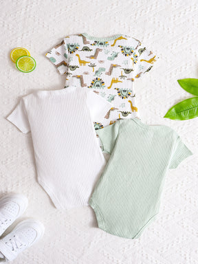 Luna & Lino Kit Body Bebê Dino-Mite – 3 Peças com Estampa de Dinossauro