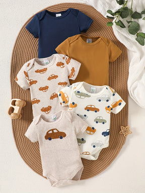 Luna & Lino Primeiro Guarda-Roupa do Bebê – Kit 5 Peças de Bodys em Algodão Macio