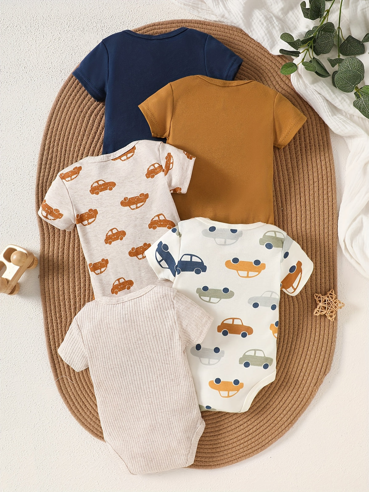 Luna & Lino Primeiro Guarda-Roupa do Bebê – Kit 5 Peças de Bodys em Algodão Macio