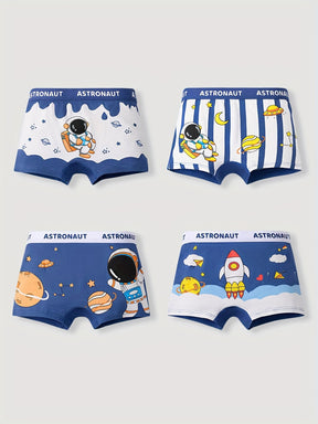 Luna & Lino Kit Cueca Infantil Menino – 4 Peças com Estampas Divertidas de Animais e Esportes