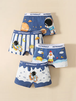 Luna & Lino Kit Cueca Infantil Menino – 4 Peças com Estampas Divertidas de Animais e Esportes