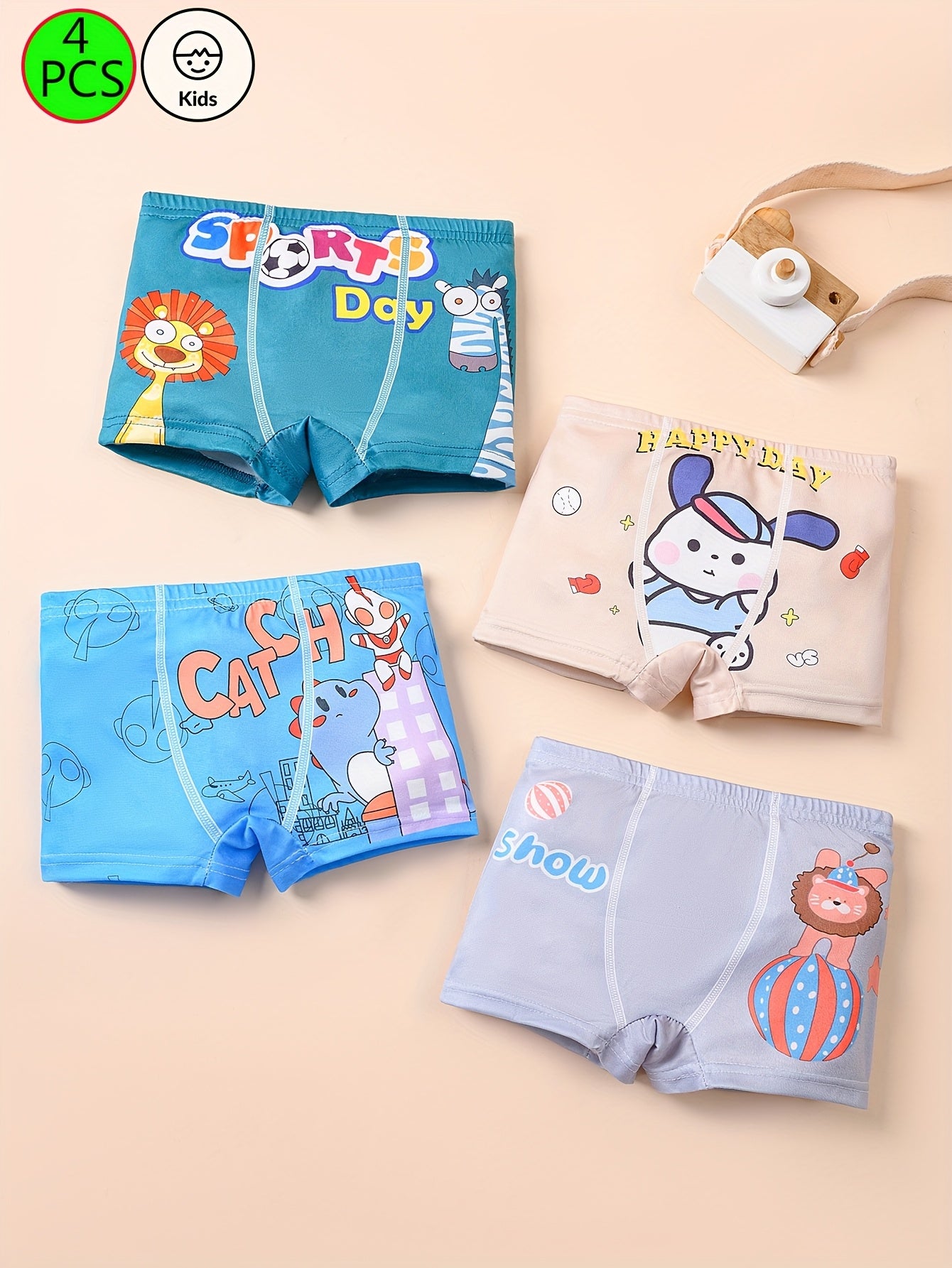 Luna & Lino Kit Cueca Infantil Menino – 4 Peças com Estampas Divertidas