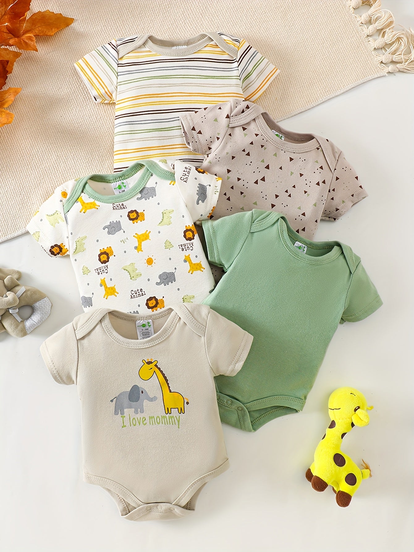 Luna & Lino Kit Body Bebê – 5 Peças em Tecido Macio com Estampas de Animais