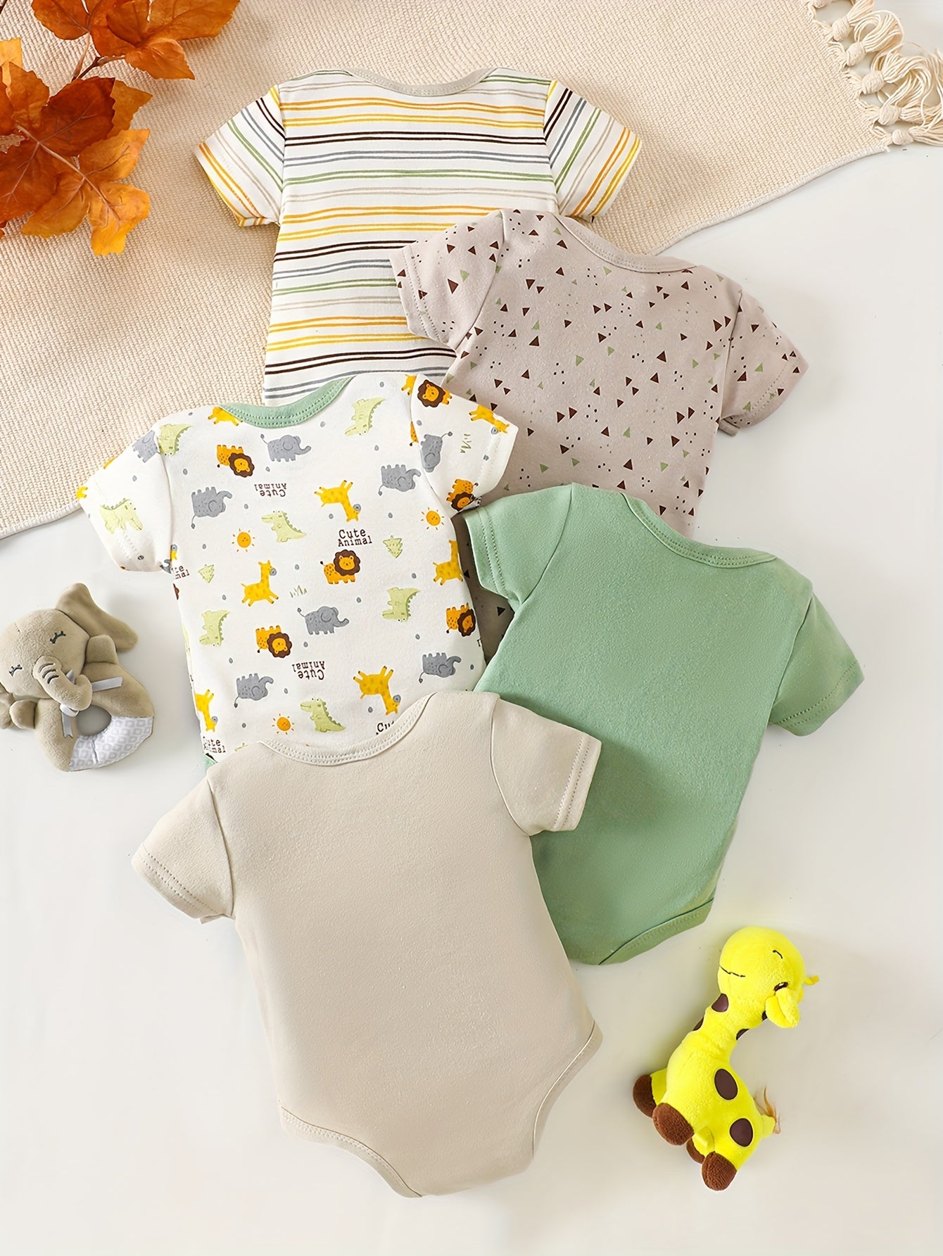 Luna & Lino Kit Body Bebê – 5 Peças em Tecido Macio com Estampas de Animais