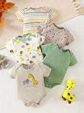 Luna & Lino Kit Body Bebê – 5 Peças em Tecido Macio com Estampas de Animais