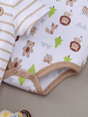 Luna & Lino Kit Body Bebê – 5 Peças em Algodão Macio com Estampas Adoráveis