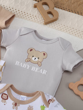 Luna & Lino Kit Body Bebê – 5 Peças em Algodão Macio com Estampas Adoráveis