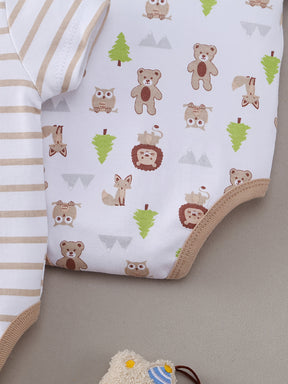 Luna & Lino Kit Body Bebê – 5 Peças em Algodão Macio com Estampas Adoráveis