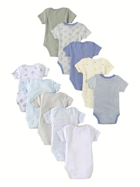 Luna & Lino Kit Body Bebê Cozy Comfort – 10 Peças em Algodão com Bordados de Urso e Elefante