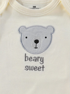 Luna & Lino Kit Romper Bebê – 4 Peças em Tons Pastel com Estampa de Ursinho