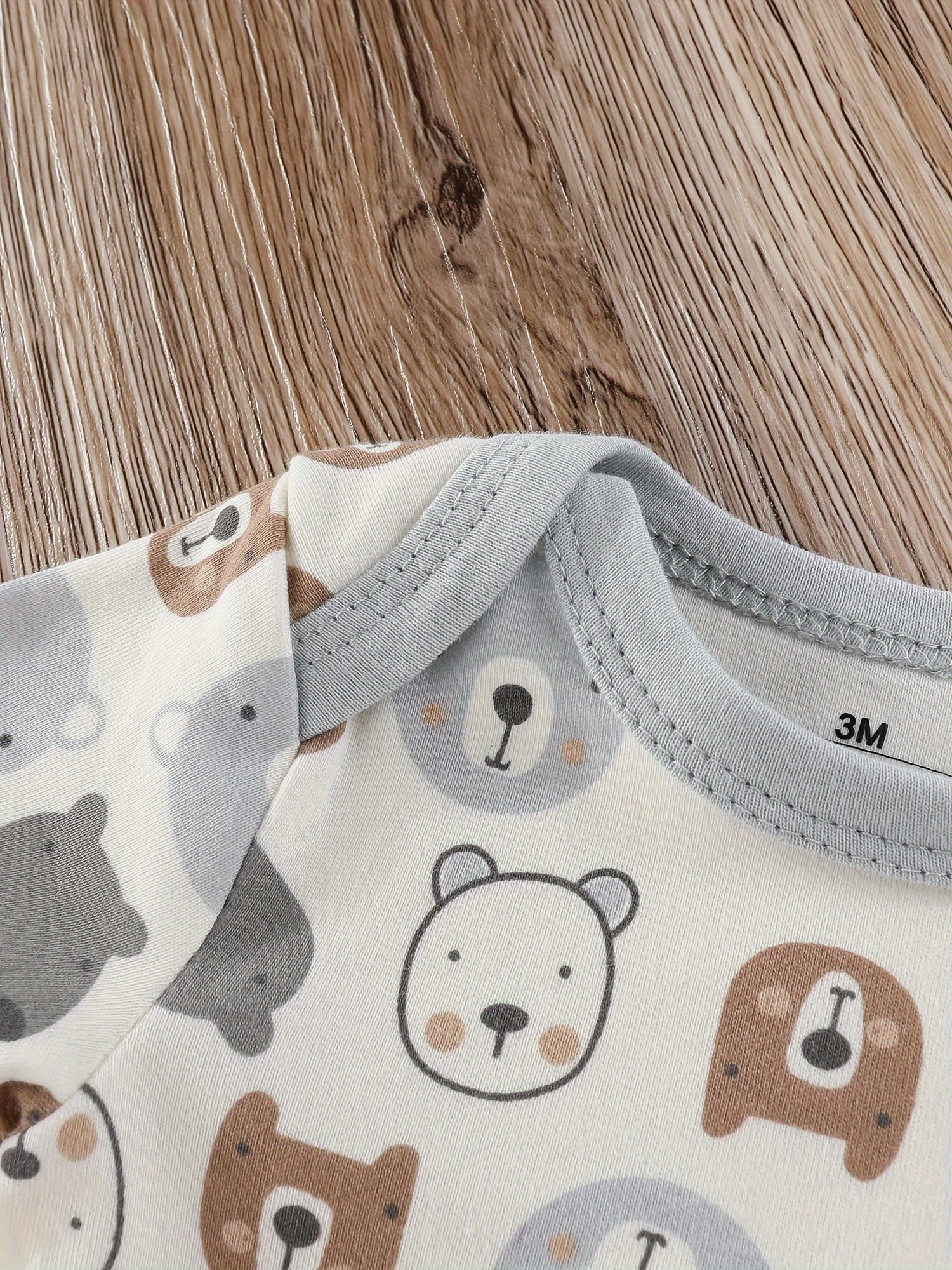 Luna & Lino Kit Romper Bebê – 4 Peças em Tons Pastel com Estampa de Ursinho