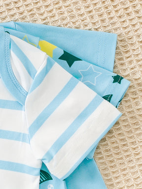 Luna & Lino Conjunto Bebê Starry Skies – Kit 3 Peças de Verão com Estampa de Estrelas