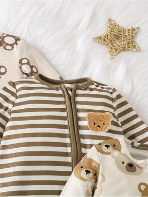 Luna & Lino Conjunto Bebê Cozy Bear Cub – Kit 3 Peças com Romper e Body de Urso