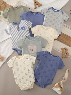 Luna & Lino Primeiro Guarda-Roupa do Bebê – Kit 8 Peças de Bodys Confortáveis e Estilosos