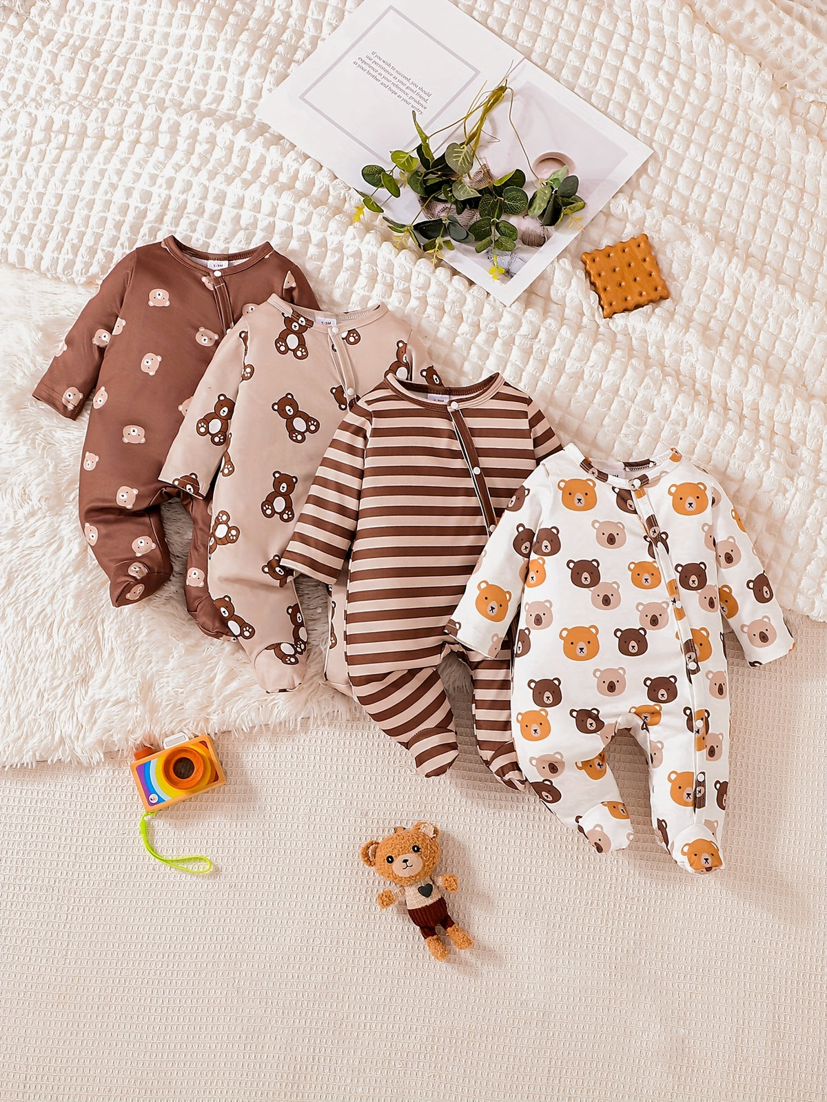 Luna & Lino Conjunto Recém-Nascido Cozy – Kit 4 Peças com Estampas Adoráveis