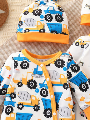 Conjunto Bebê Construction Crew – Kit 4 Peças com Estampa de Veículos de Construção