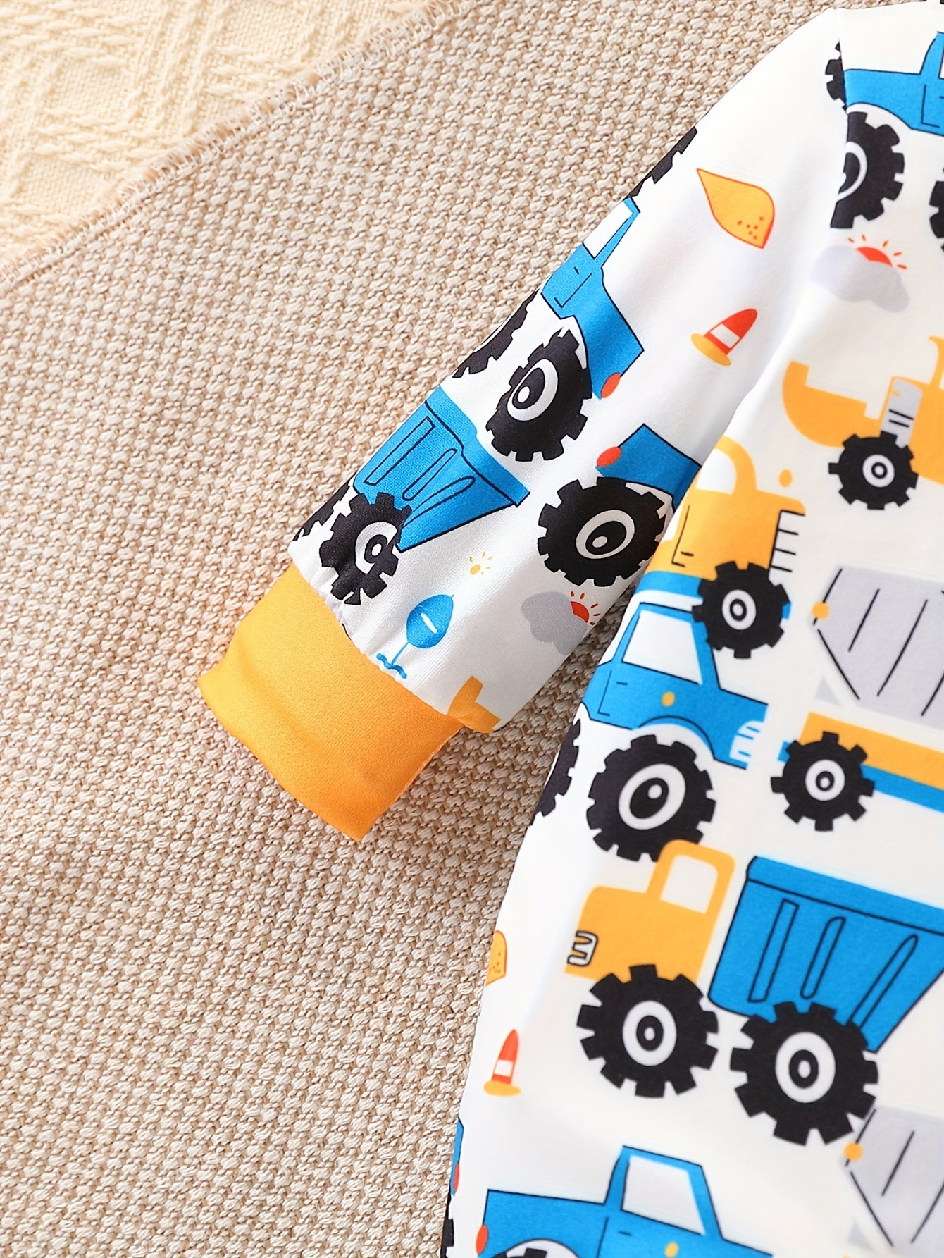 Luna & Lino Conjunto Bebê Construction Crew – Kit 4 Peças com Estampa de Veículos de Construção