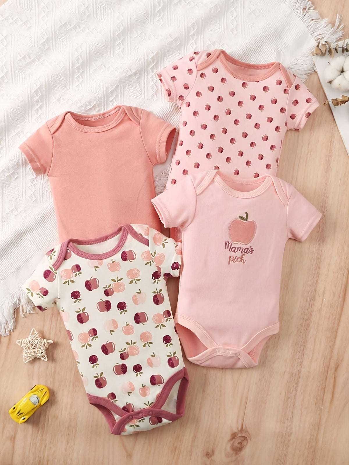 Luna & Lino Kit Body Bebê Apple Orchard – 4 Peças em Algodão com Estampa de Maçã