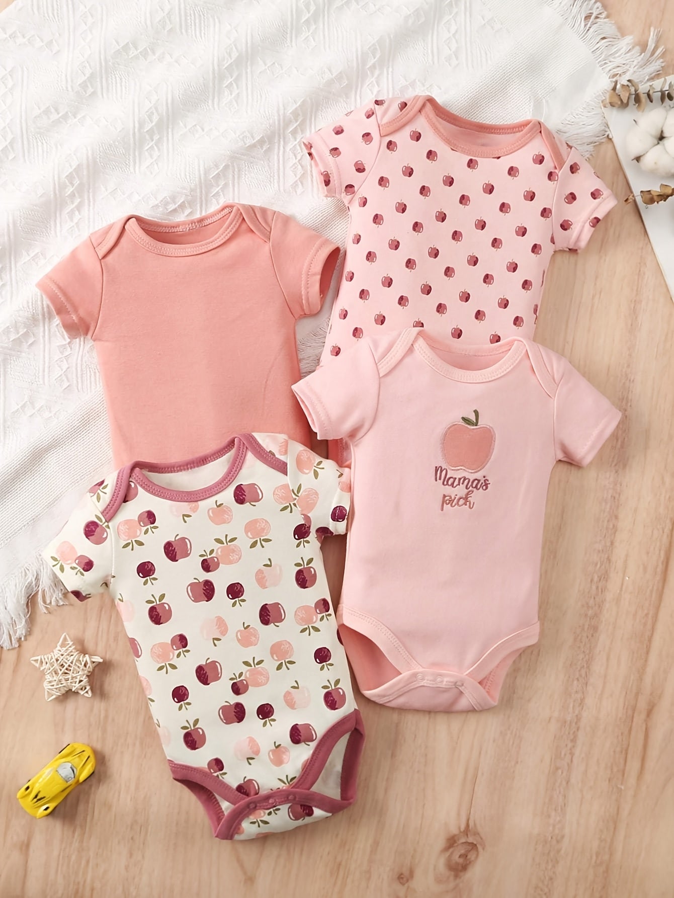 Luna & Lino Kit Body Bebê Apple Orchard – 4 Peças em Algodão com Estampa de Maçã