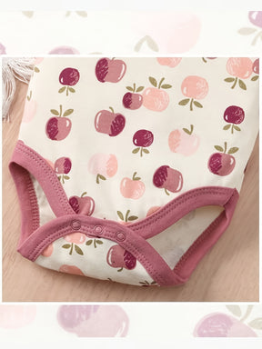 Luna & Lino Kit Body Bebê Apple Orchard – 4 Peças em Algodão com Estampa de Maçã