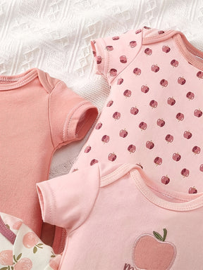 Luna & Lino Kit Body Bebê Apple Orchard – 4 Peças em Algodão com Estampa de Maçã