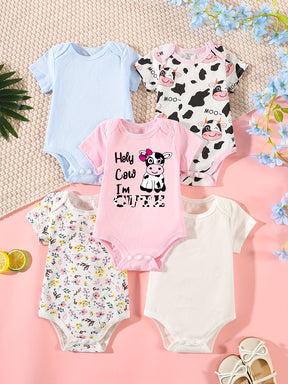 Luna & Lino Kit Body Bebê – 5 Peças de Manga Curta com Estampas Divertidas