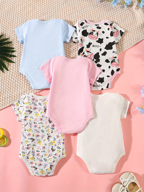 Luna & Lino Kit Body Bebê – 5 Peças de Manga Curta com Estampas Divertidas