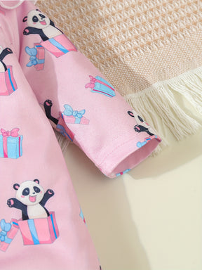 Luna & Lino Kit Body Bebê Sweet Dreams – 3 Peças de Manga Longa com Estampas de Panda e Coração