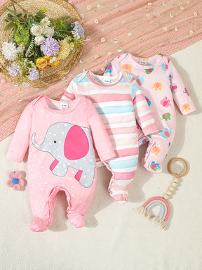 Luna & Lino Kit Romper Bebê – 3 Peças com Estampa de Elefante e Floral