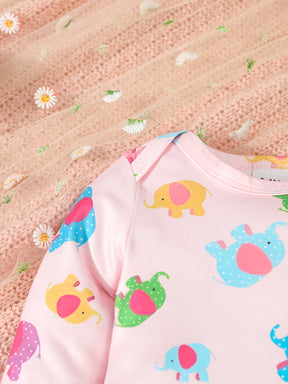 Luna & Lino Kit Romper Bebê – 3 Peças com Estampa de Elefante e Floral
