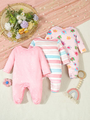 Luna & Lino Kit Romper Bebê – 3 Peças com Estampa de Elefante e Floral